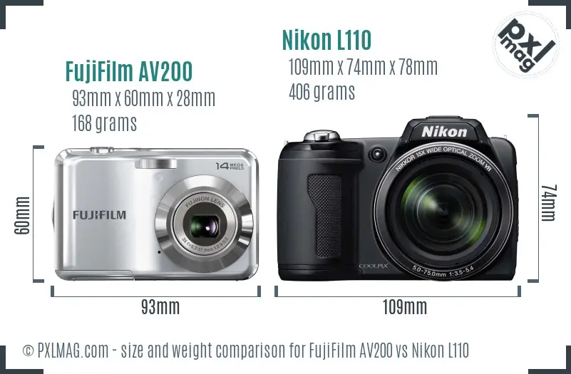 FujiFilm AV200 vs Nikon L110 size comparison
