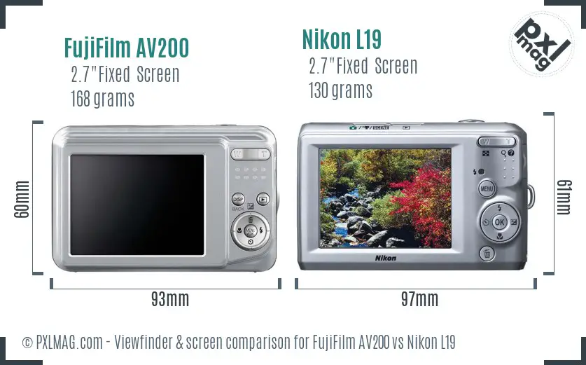 FujiFilm AV200 vs Nikon L19 Screen and Viewfinder comparison