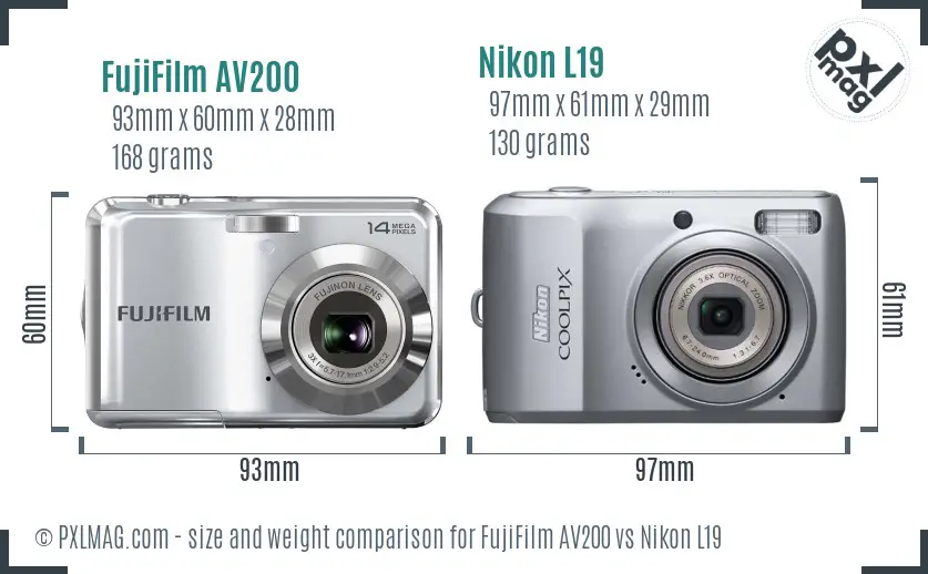 FujiFilm AV200 vs Nikon L19 size comparison