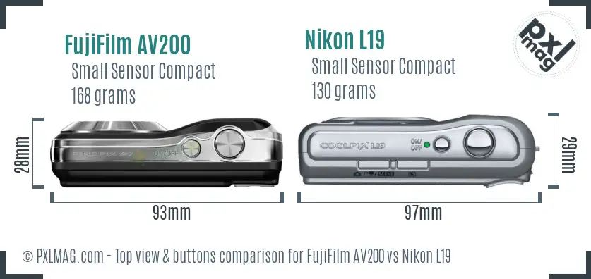 FujiFilm AV200 vs Nikon L19 top view buttons comparison