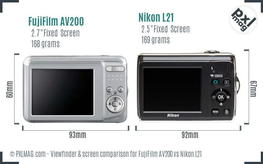 FujiFilm AV200 vs Nikon L21 Screen and Viewfinder comparison FujiFilm AV200 vs Nikon L21 Screen and Viewfinder comparison