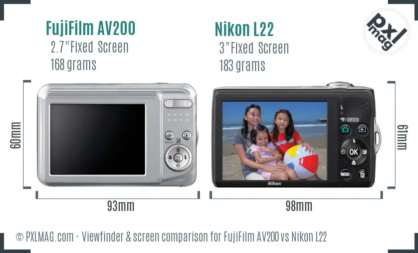 FujiFilm AV200 vs Nikon L22 Screen and Viewfinder comparison