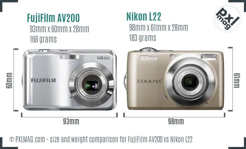 FujiFilm AV200 vs Nikon L22 size comparison