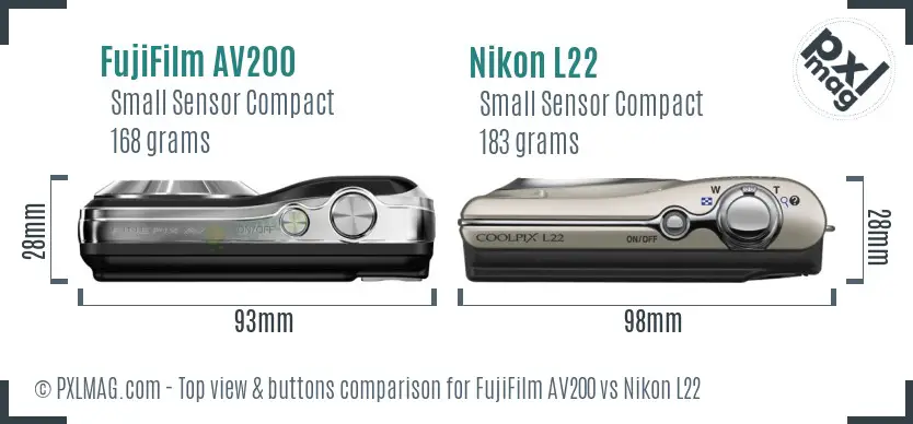 FujiFilm AV200 vs Nikon L22 top view buttons comparison