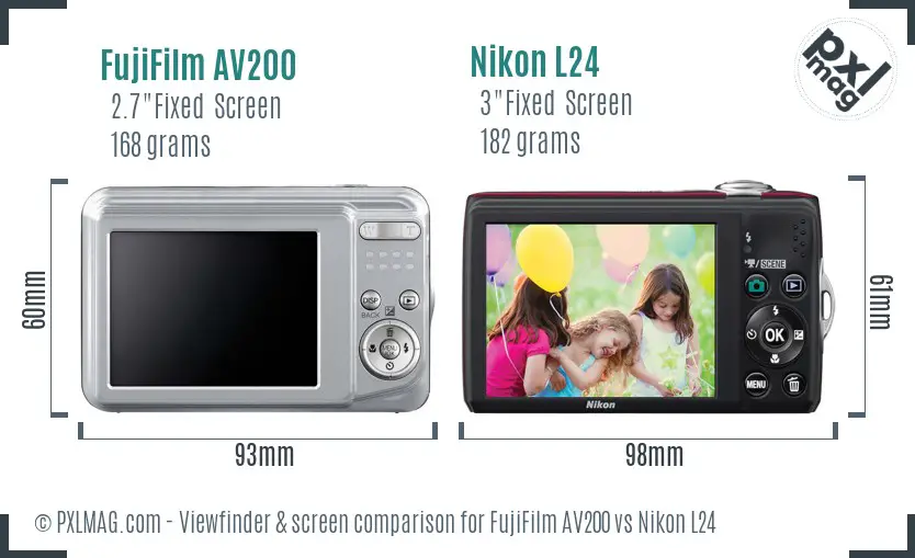 FujiFilm AV200 vs Nikon L24 Screen and Viewfinder comparison