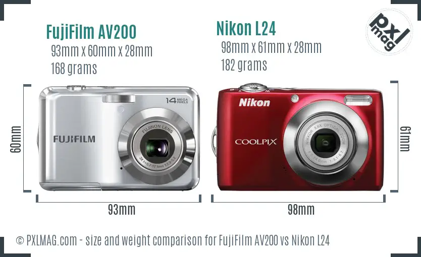 FujiFilm AV200 vs Nikon L24 size comparison