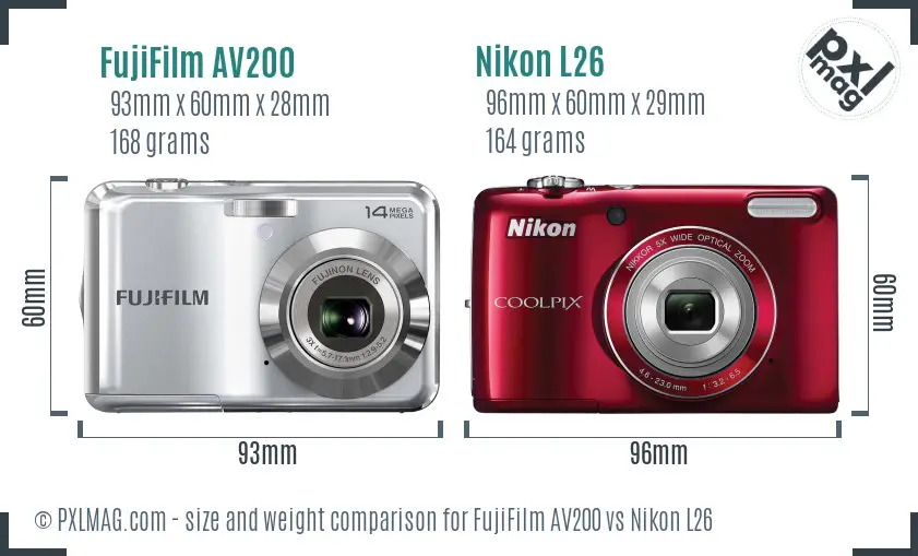 FujiFilm AV200 vs Nikon L26 size comparison