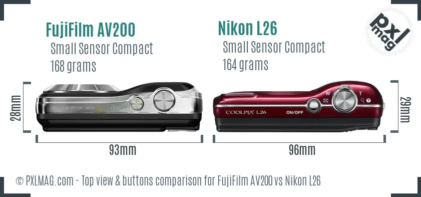 FujiFilm AV200 vs Nikon L26 top view buttons comparison