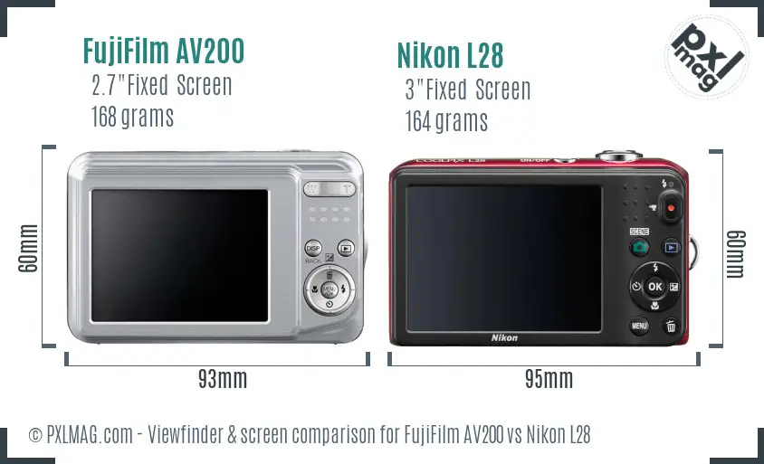 FujiFilm AV200 vs Nikon L28 Screen and Viewfinder comparison