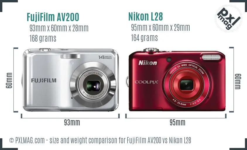 FujiFilm AV200 vs Nikon L28 size comparison