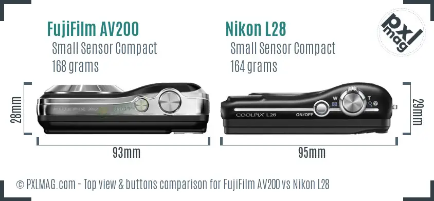 FujiFilm AV200 vs Nikon L28 top view buttons comparison