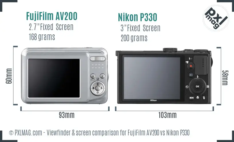 FujiFilm AV200 vs Nikon P330 Screen and Viewfinder comparison FujiFilm AV200 vs Nikon P330 Screen and Viewfinder comparison