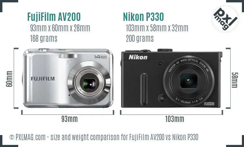 FujiFilm AV200 vs Nikon P330 size comparison FujiFilm AV200 vs Nikon P330 size comparison