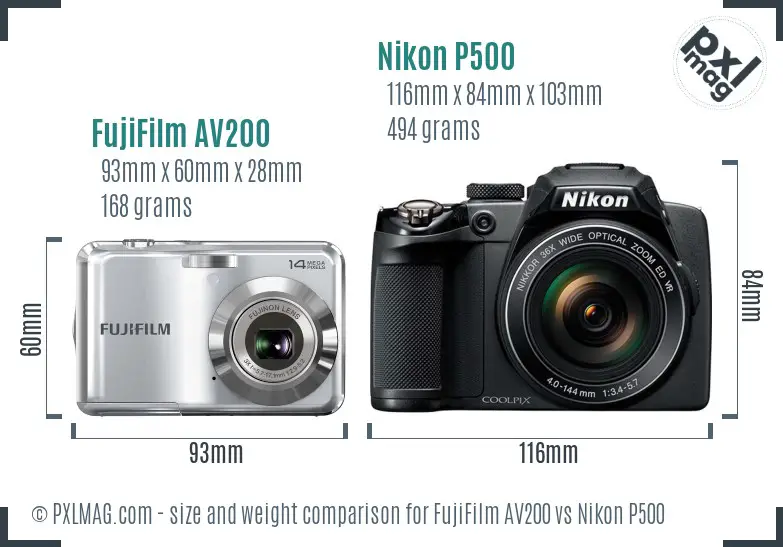 FujiFilm AV200 vs Nikon P500 size comparison FujiFilm AV200 vs Nikon P500 size comparison