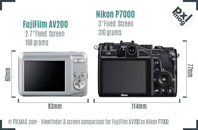 FujiFilm AV200 vs Nikon P7000 Screen and Viewfinder comparison