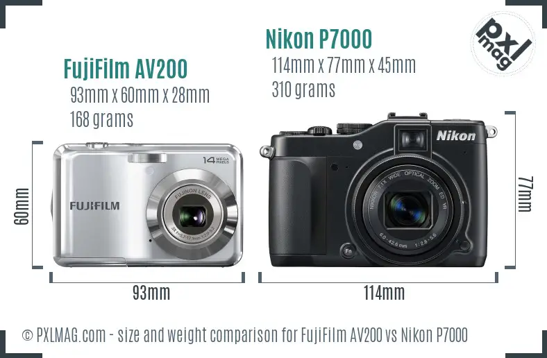 FujiFilm AV200 vs Nikon P7000 size comparison