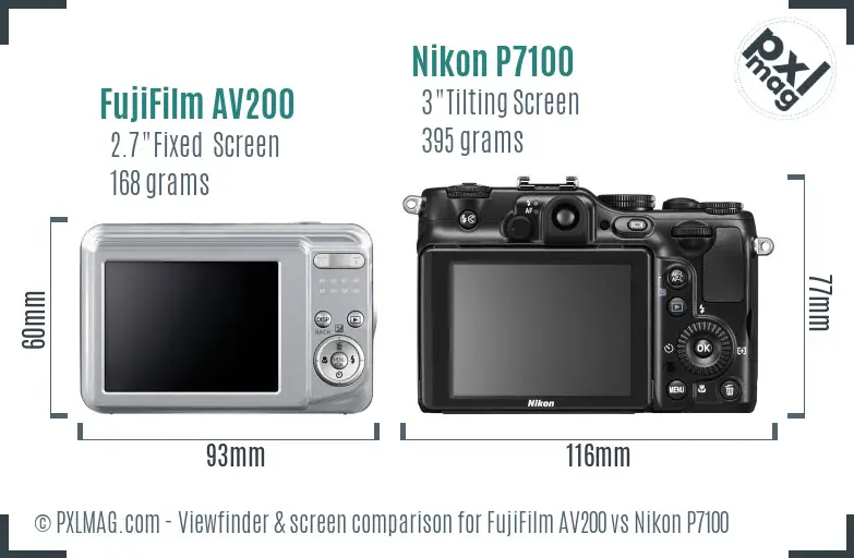 FujiFilm AV200 vs Nikon P7100 Screen and Viewfinder comparison