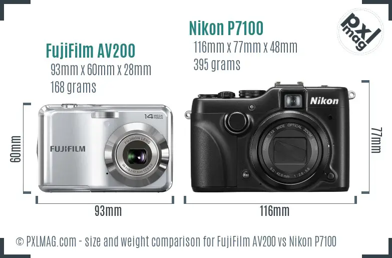 FujiFilm AV200 vs Nikon P7100 size comparison