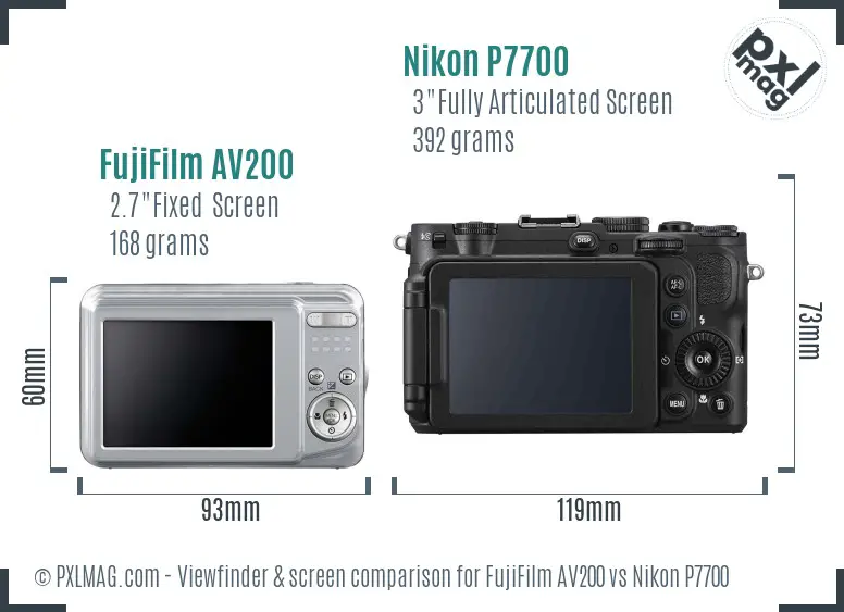 FujiFilm AV200 vs Nikon P7700 Screen and Viewfinder comparison