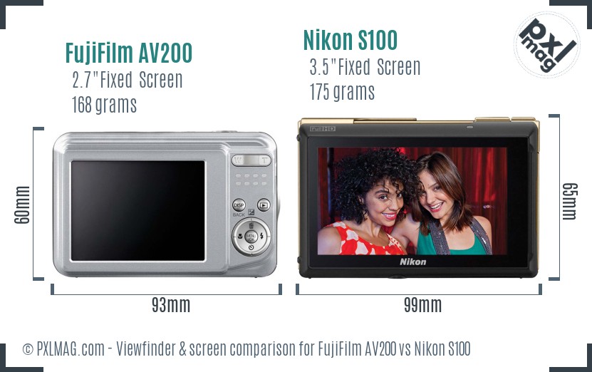 FujiFilm AV200 vs Nikon S100 Screen and Viewfinder comparison