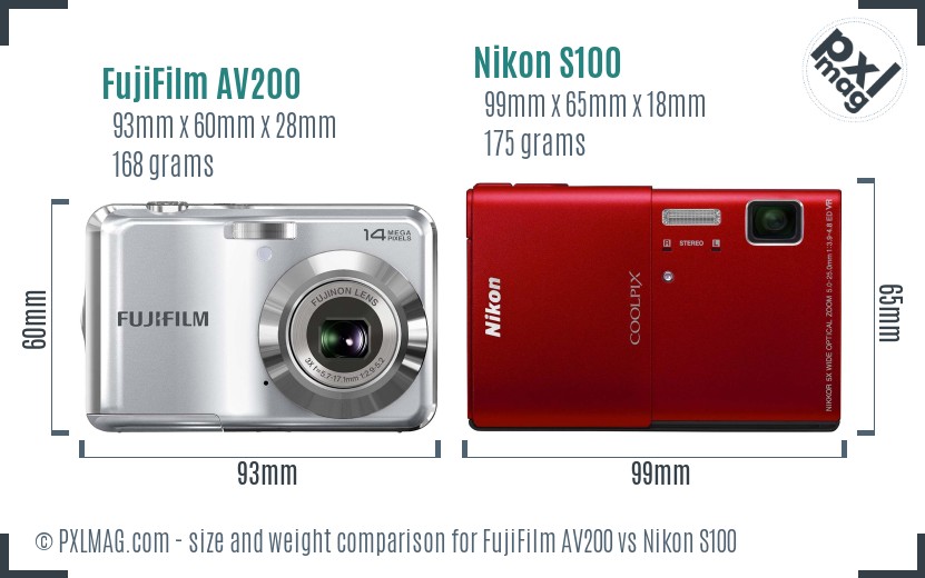 FujiFilm AV200 vs Nikon S100 size comparison FujiFilm AV200 vs Nikon S100 size comparison