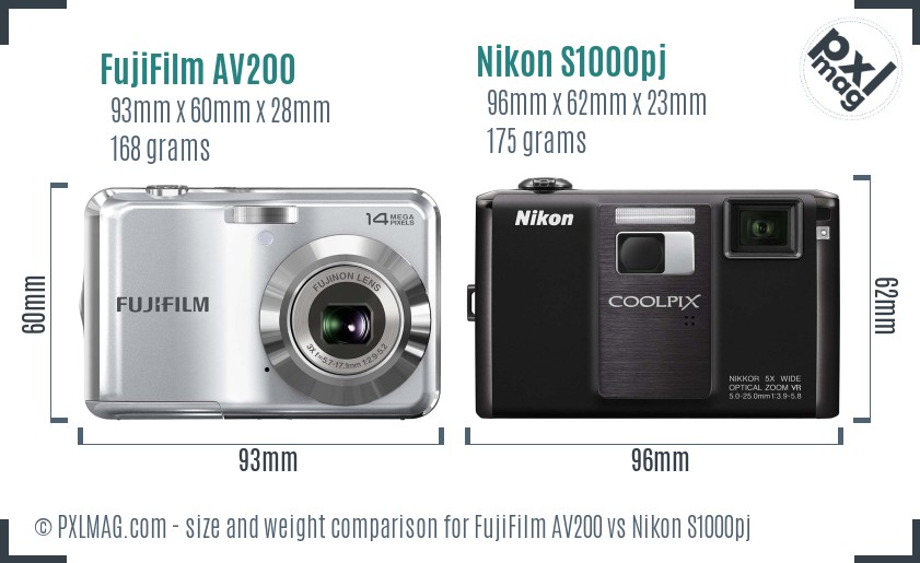 FujiFilm AV200 vs Nikon S1000pj size comparison