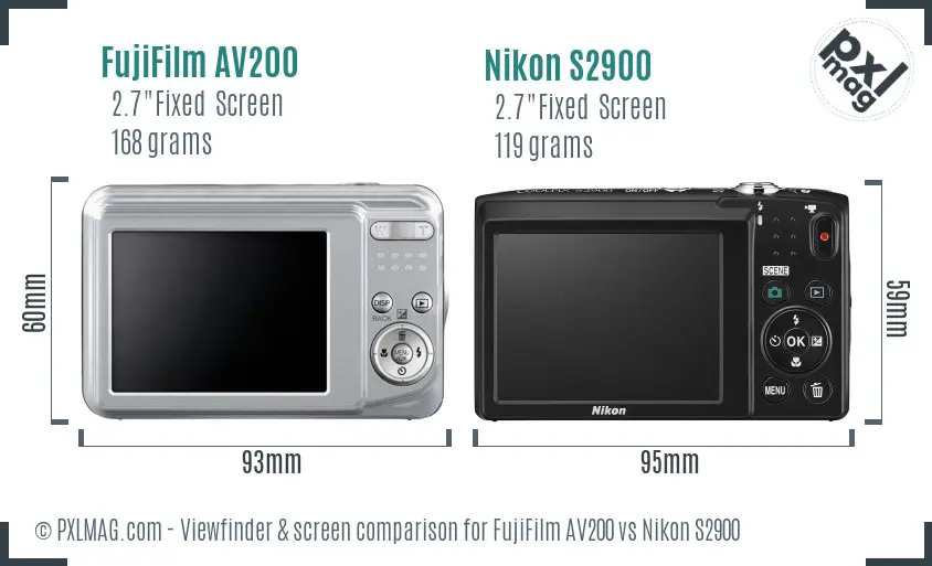 FujiFilm AV200 vs Nikon S2900 Screen and Viewfinder comparison