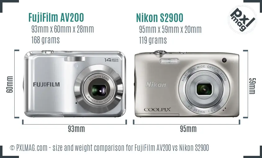 FujiFilm AV200 vs Nikon S2900 size comparison