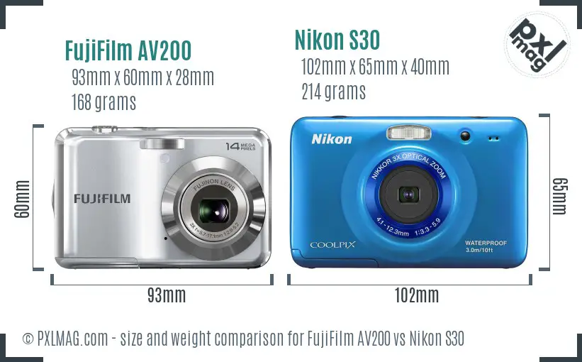 FujiFilm AV200 vs Nikon S30 size comparison FujiFilm AV200 vs Nikon S30 size comparison