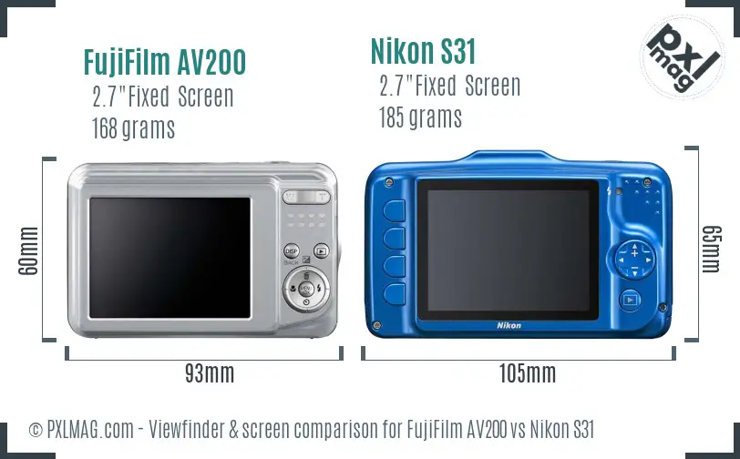 FujiFilm AV200 vs Nikon S31 Screen and Viewfinder comparison
