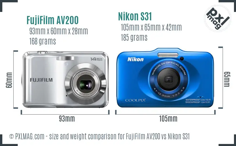 FujiFilm AV200 vs Nikon S31 size comparison