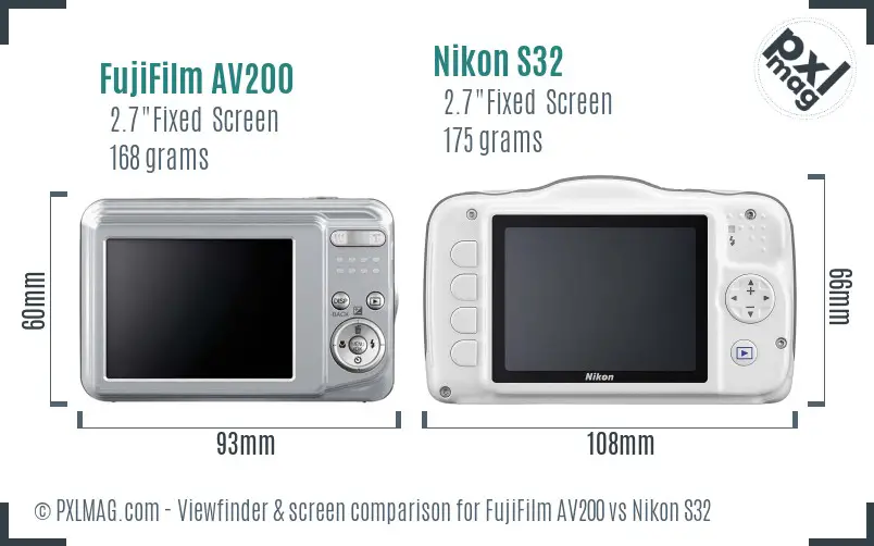 FujiFilm AV200 vs Nikon S32 Screen and Viewfinder comparison FujiFilm AV200 vs Nikon S32 Screen and Viewfinder comparison