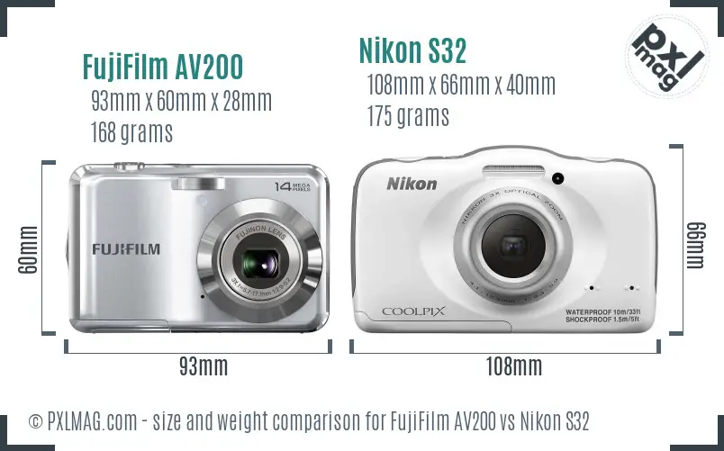 FujiFilm AV200 vs Nikon S32 size comparison FujiFilm AV200 vs Nikon S32 size comparison