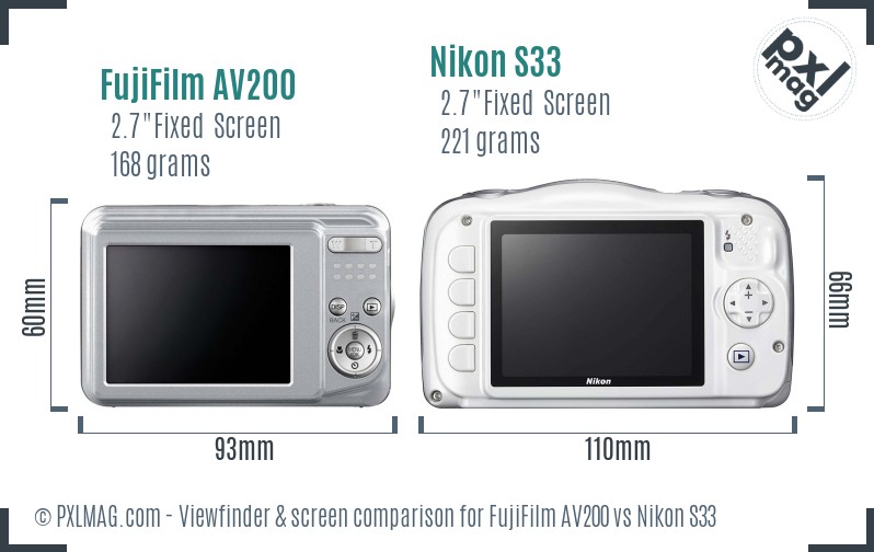 FujiFilm AV200 vs Nikon S33 Screen and Viewfinder comparison