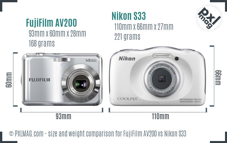 FujiFilm AV200 vs Nikon S33 size comparison