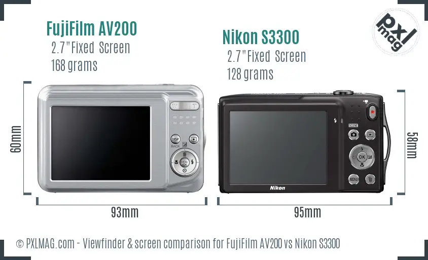 FujiFilm AV200 vs Nikon S3300 Screen and Viewfinder comparison