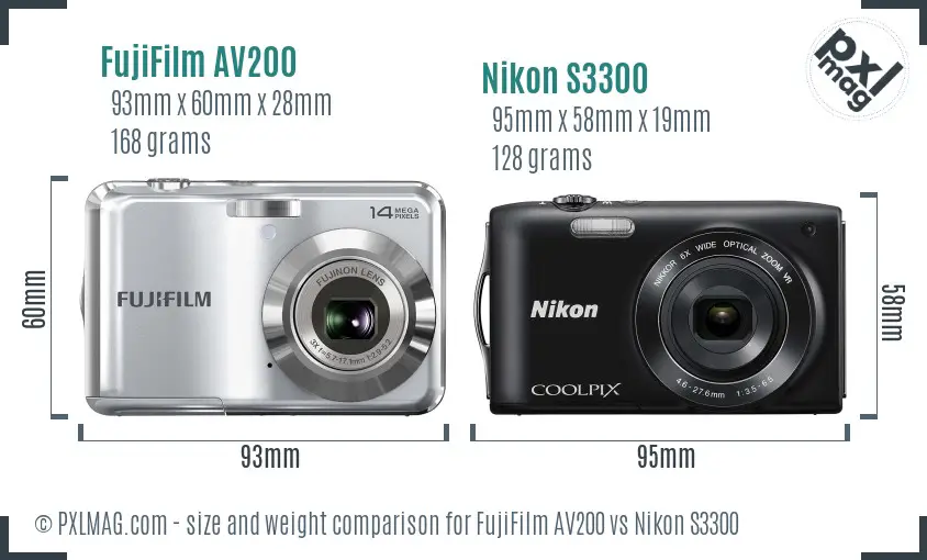 FujiFilm AV200 vs Nikon S3300 size comparison