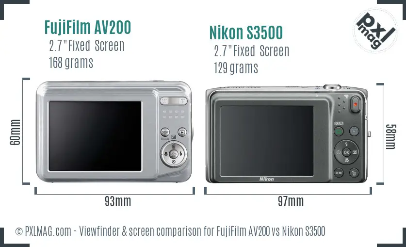 FujiFilm AV200 vs Nikon S3500 Screen and Viewfinder comparison FujiFilm AV200 vs Nikon S3500 Screen and Viewfinder comparison