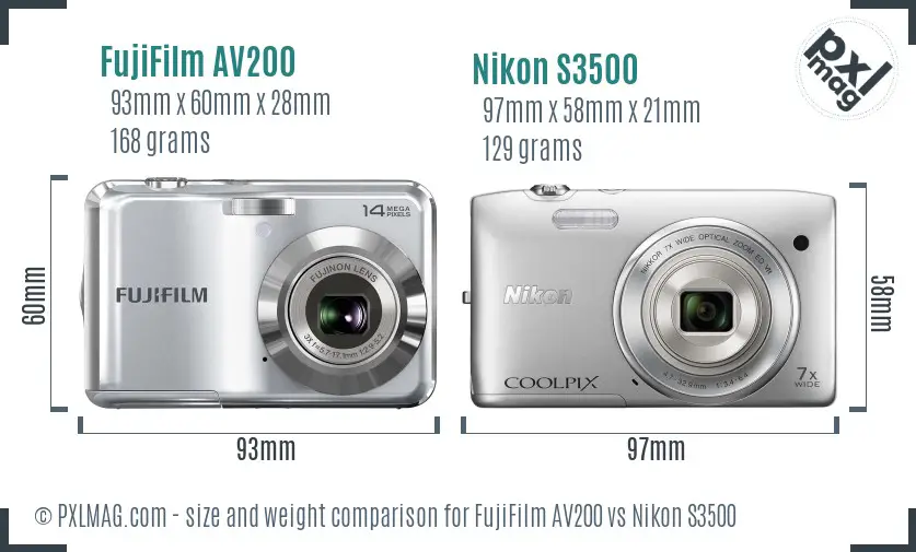 FujiFilm AV200 vs Nikon S3500 size comparison FujiFilm AV200 vs Nikon S3500 size comparison