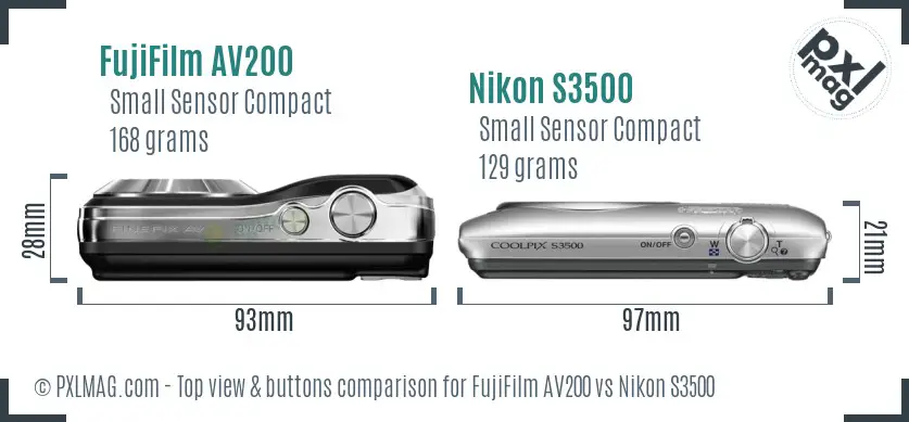 FujiFilm AV200 vs Nikon S3500 top view buttons comparison FujiFilm AV200 vs Nikon S3500 top view buttons comparison