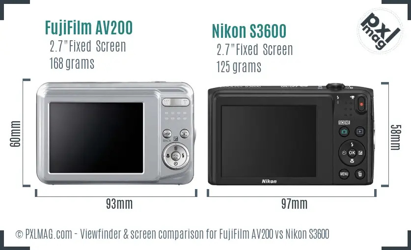 FujiFilm AV200 vs Nikon S3600 Screen and Viewfinder comparison