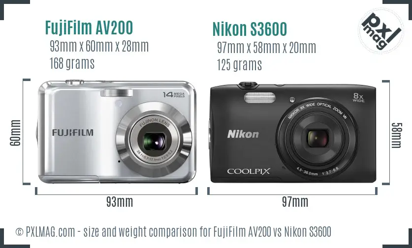 FujiFilm AV200 vs Nikon S3600 size comparison