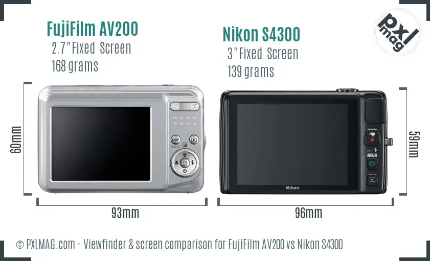 FujiFilm AV200 vs Nikon S4300 Screen and Viewfinder comparison FujiFilm AV200 vs Nikon S4300 Screen and Viewfinder comparison