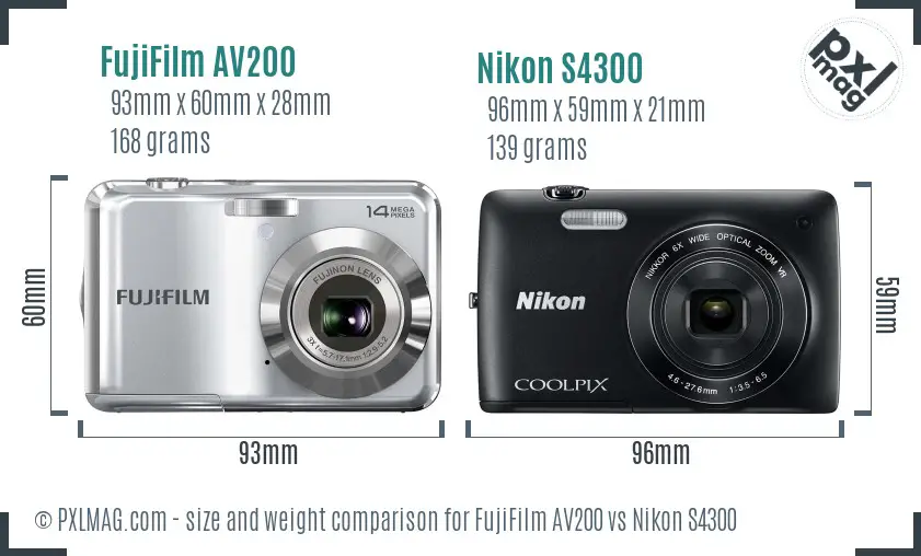 FujiFilm AV200 vs Nikon S4300 size comparison FujiFilm AV200 vs Nikon S4300 size comparison