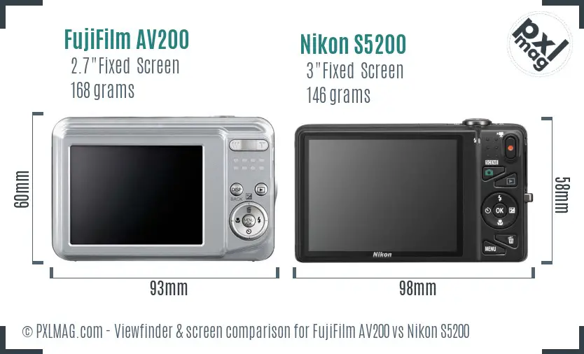 FujiFilm AV200 vs Nikon S5200 Screen and Viewfinder comparison