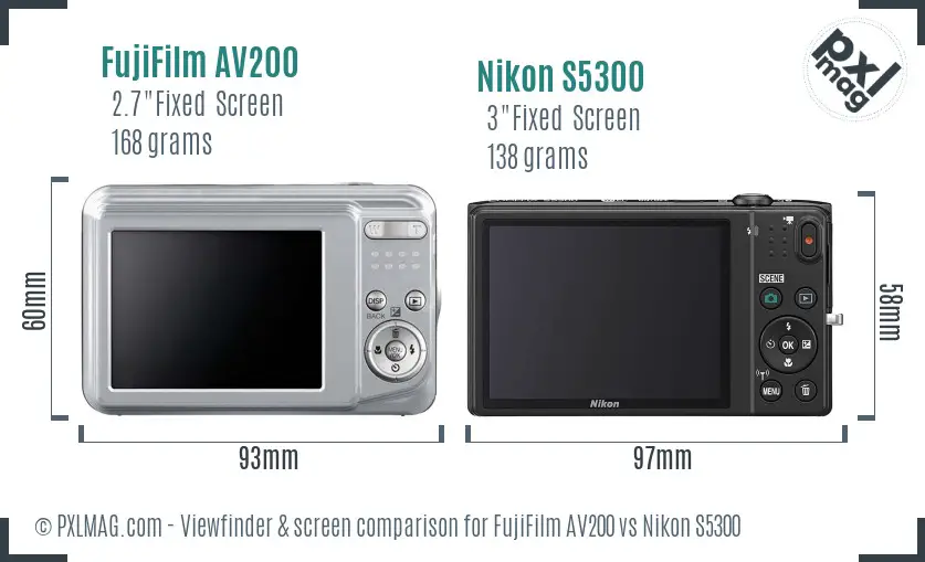 FujiFilm AV200 vs Nikon S5300 Screen and Viewfinder comparison FujiFilm AV200 vs Nikon S5300 Screen and Viewfinder comparison