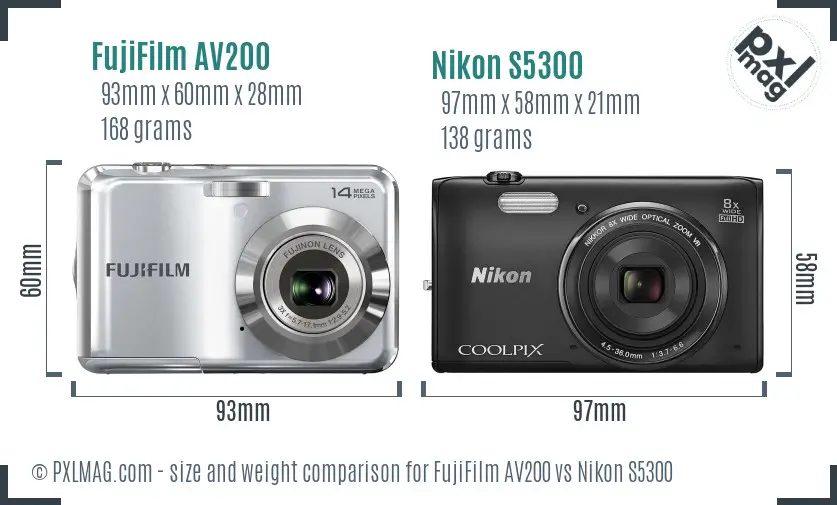FujiFilm AV200 vs Nikon S5300 size comparison FujiFilm AV200 vs Nikon S5300 size comparison