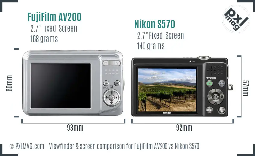 FujiFilm AV200 vs Nikon S570 Screen and Viewfinder comparison