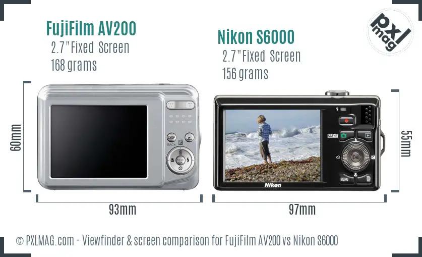 FujiFilm AV200 vs Nikon S6000 Screen and Viewfinder comparison