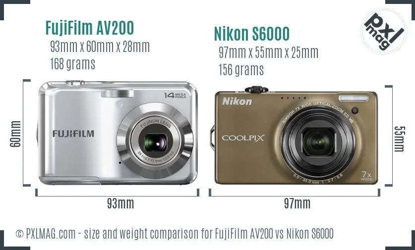FujiFilm AV200 vs Nikon S6000 size comparison
